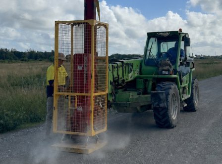 ClearSeis drilling rig deployed on a rural road